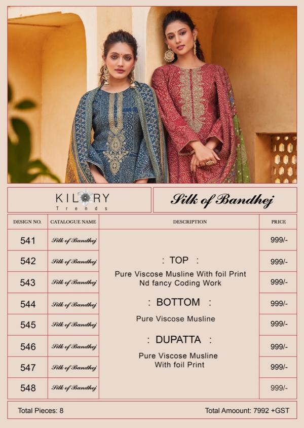 Kilory Silk Of Bandhej Fancy Viscose exclusive Designer Salwar Suit Collection